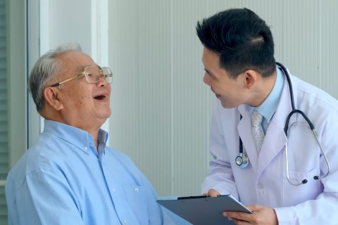 Happy,Asian,Elderly,Man,Patient,Have,Fun,Talking,With,Professional